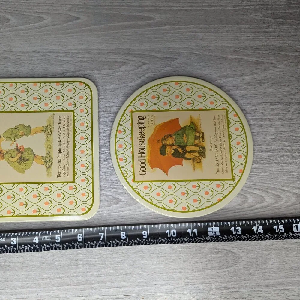 Vintage Cheinco Good Housekeeping Tin Hot Pad Square & Circle Set of 2